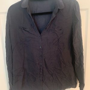 Navy silk button down blouse
